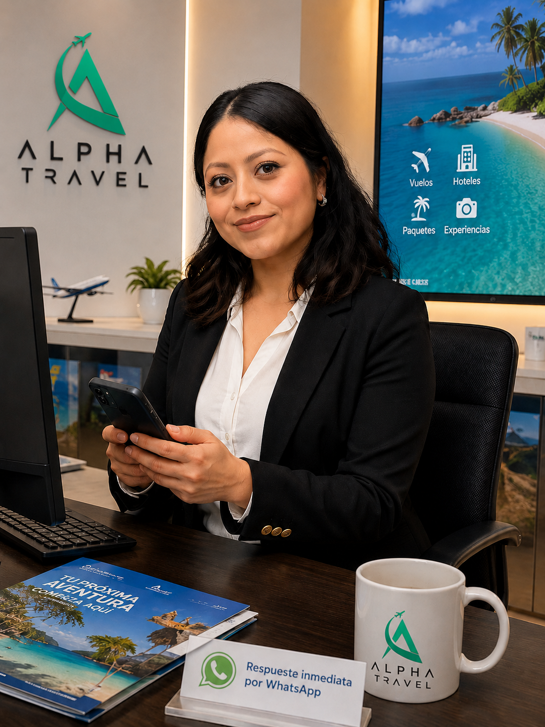Asesora de Alpha Travel brindando atención personalizada